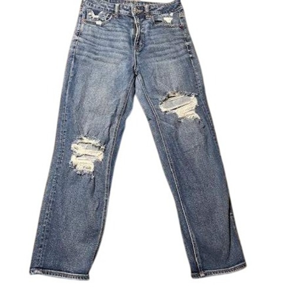 American Eagle Mom Straight Jean‎ Distressed Size 6 Blue